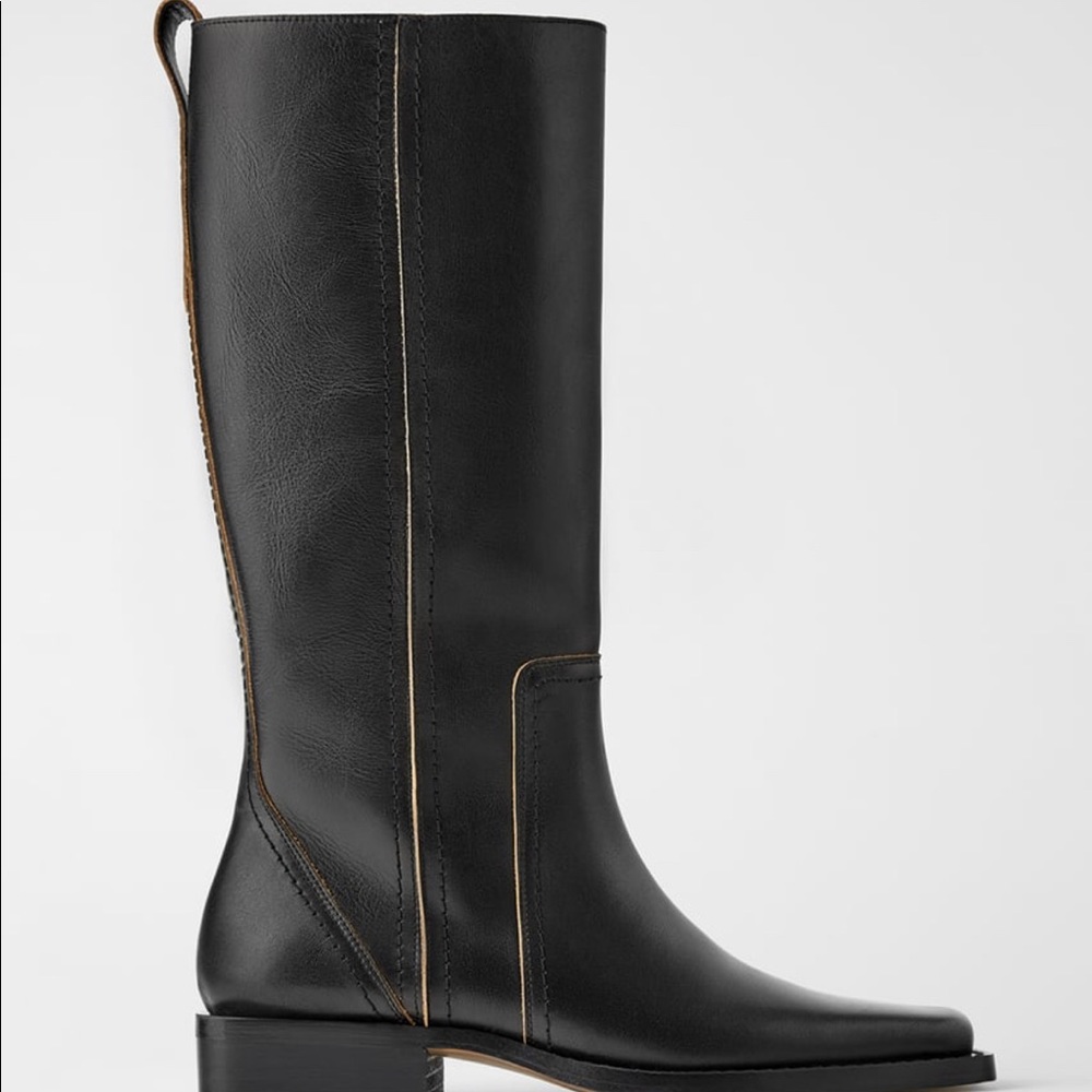 Zara healed square toe leather boots